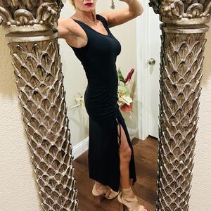 L*Space Black Ribbed Stretch Dress with Right Leg Slit